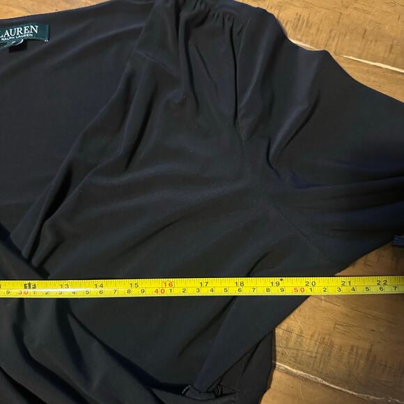 Lauren Ralph Lauren Black Faux Wrap Dress Ruched Sheath 16 Cocktail Career Work - Picture 5 of 7